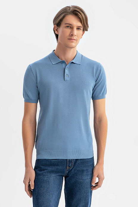 Поло из хлопка, шелка и льна, цвет Голубой