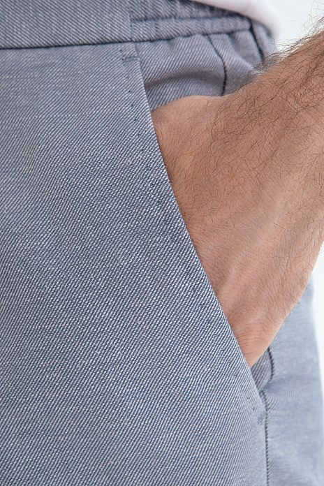 Брюки из хлопка и льна на кулиске, цвет Голубой