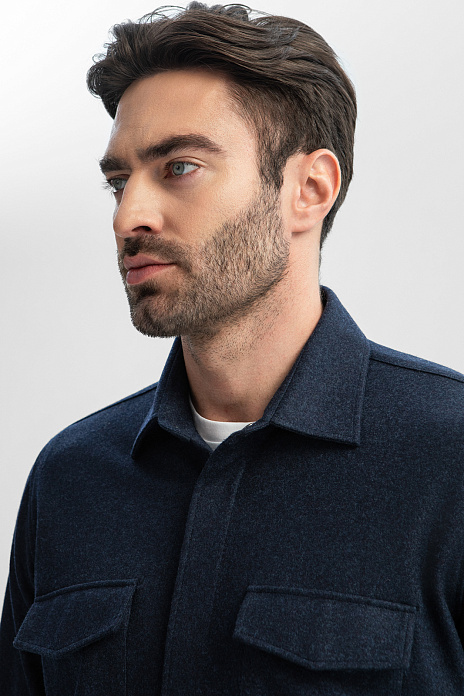 Куртка-рубашка Limited edition из итальянской шерстяной ткани Vitale Barberis, цвет Синий темный