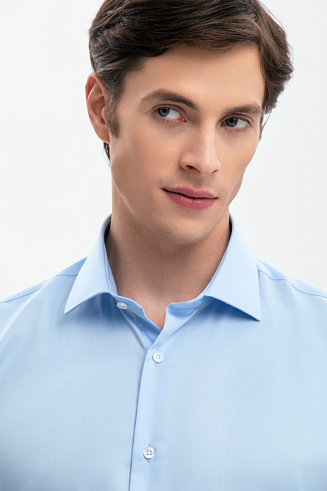 Сорочка с коротким рукавом из хлопка, устойчивая к сминанию, цвет Голубой