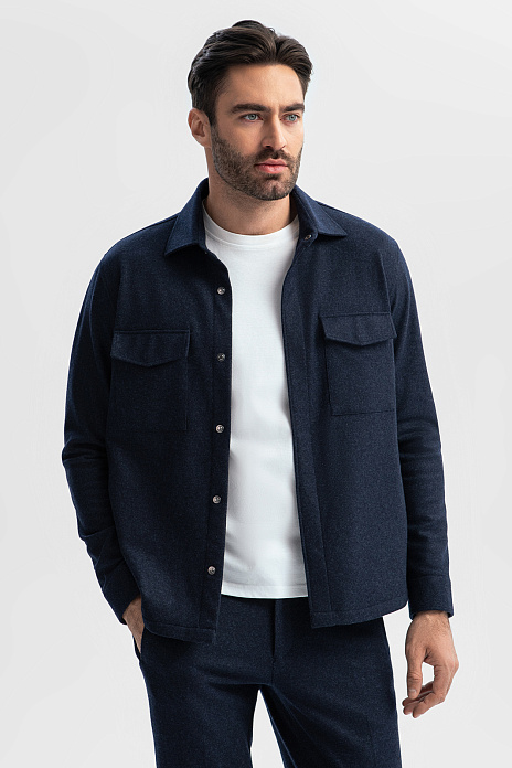 Куртка-рубашка Limited edition из итальянской шерстяной ткани Vitale Barberis, цвет Синий темный