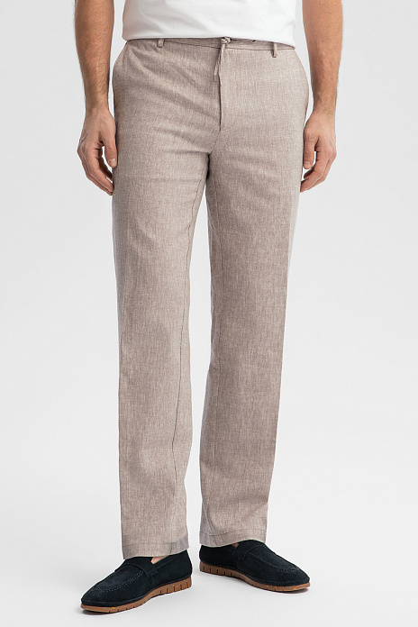 Брюки изо льна и хлопка на кулиске, цвет Бежевый