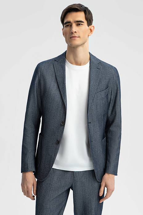 Пиджак из хлопка и шерсти Lanificio TG di Fabio, лимитированная коллекция, цвет Синий темный