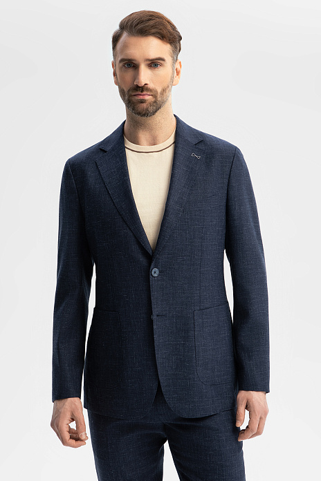Пиджак из шерсти, льна и шелка, цвет Синий темный