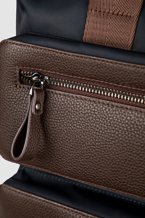 Рюкзак из натуральной кожи и текстиля, цвет Синий темный