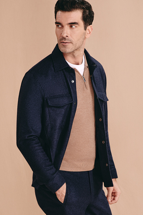Куртка-рубашка Limited edition из итальянской шерстяной ткани Vitale Barberis, цвет Синий темный