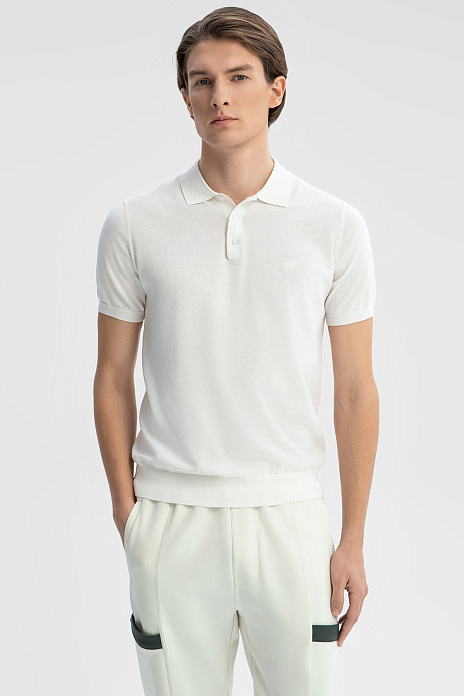 Поло из хлопка, шелка и льна, цвет Белый