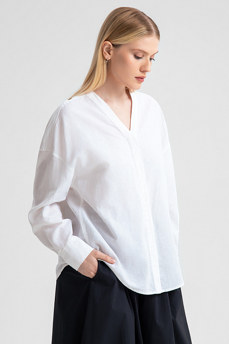 Рубашка изо льна и хлопка свободная, цвет Белый
