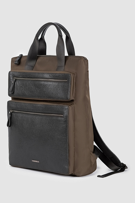 Рюкзак из натуральной кожи и текстиля, цвет Коричневый