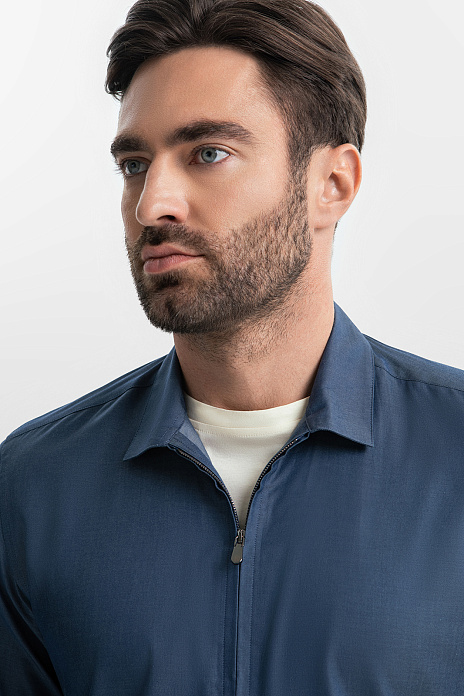 Сорочка из хлопка на молнии, цвет Синий темный