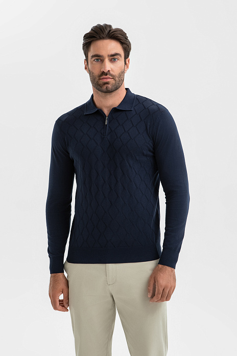 Джемпер поло из хлопка Пима, цвет Синий темный