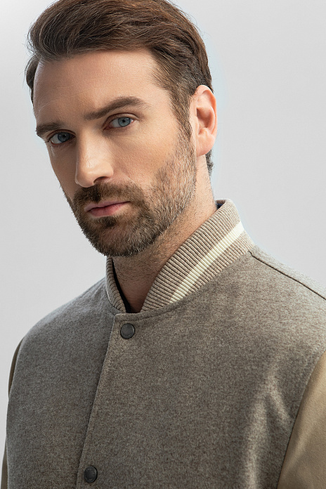 Бомбер Limited edition двусторонний из итальянской шерстяной ткани Vitale Barberis, цвет Бежевый светлый