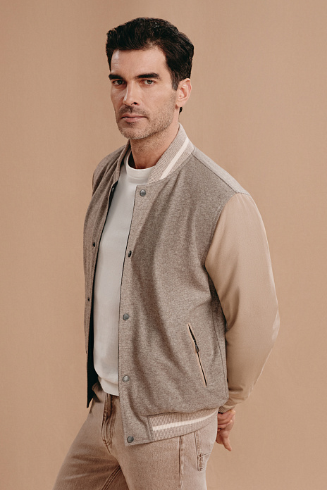 Бомбер Limited edition двусторонний из итальянской шерстяной ткани Vitale Barberis, цвет Бежевый светлый