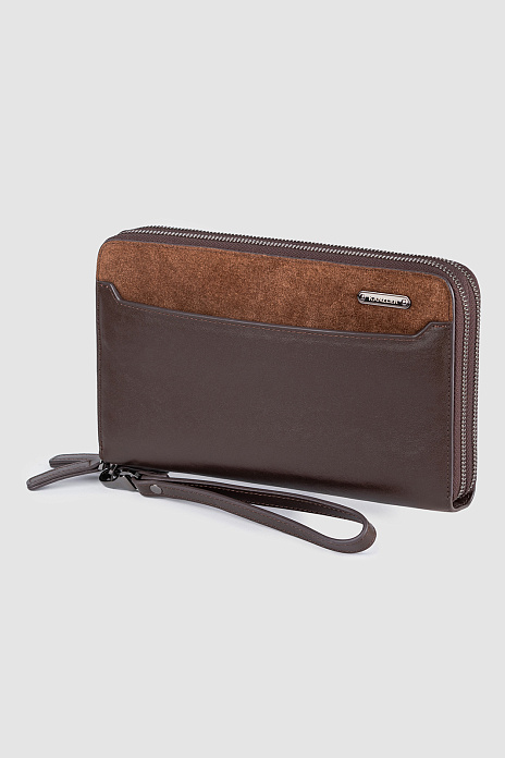 Клатч из натуральной кожи и замши, цвет Коричневый