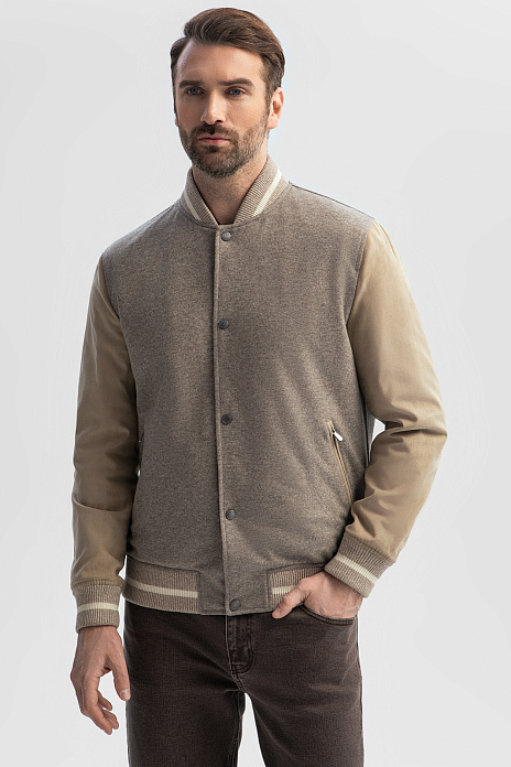 Бомбер Limited edition двусторонний из итальянской шерстяной ткани Vitale Barberis, цвет Бежевый светлый